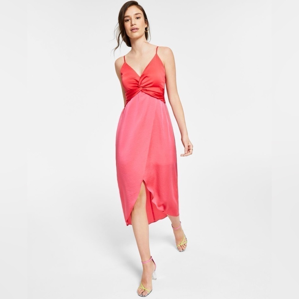 BAR III Twist-Front Two-Tone Midi Silky Dress​ - Picture 2 of 10